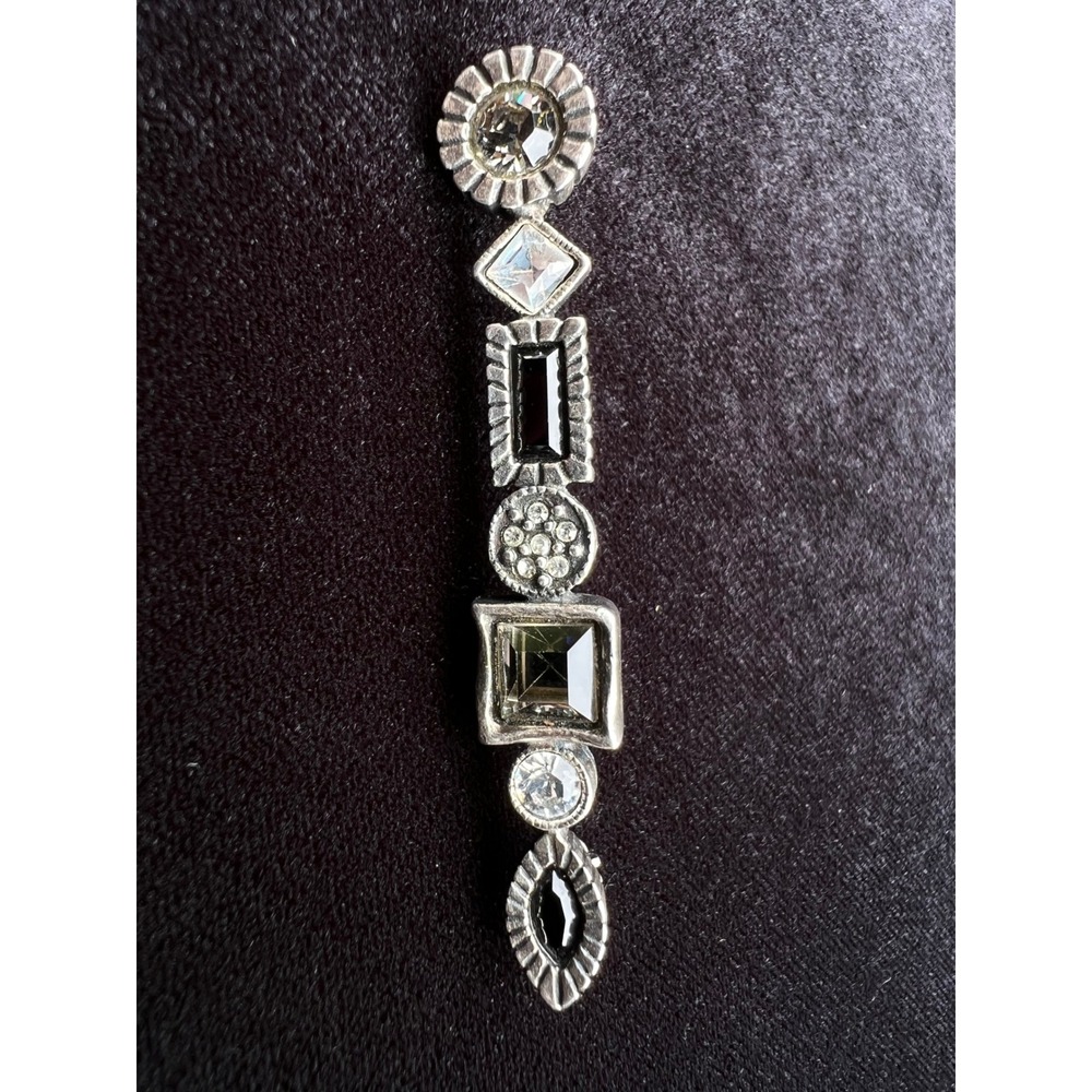 VTG Patricia Locke Swarovski Crystals Modernist Silver Tone Art Deco Stick Pin